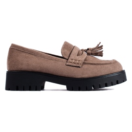 Mocassins Shelovet de camurça bege escuro com franjas Mocassins Shelovet de camurça bege escuro com franjas