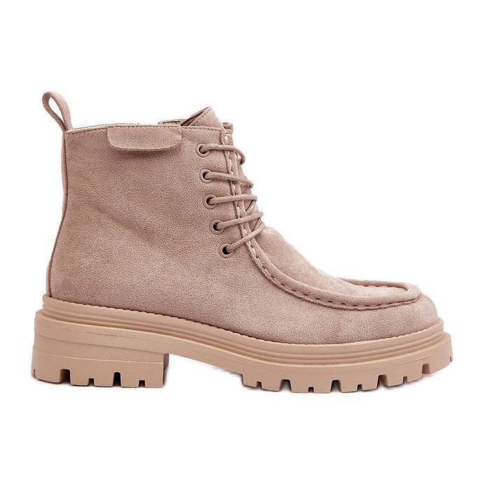 Botas Trapper femininas bege Apolosi com zíper Botas Trapper femininas bege Apolosi com zíper
