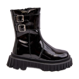 Botins infantis de couro envernizado com fivelas, Preto Chloraia