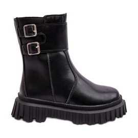Botas infantis de couro com fivelas pretas Chloraia preto
