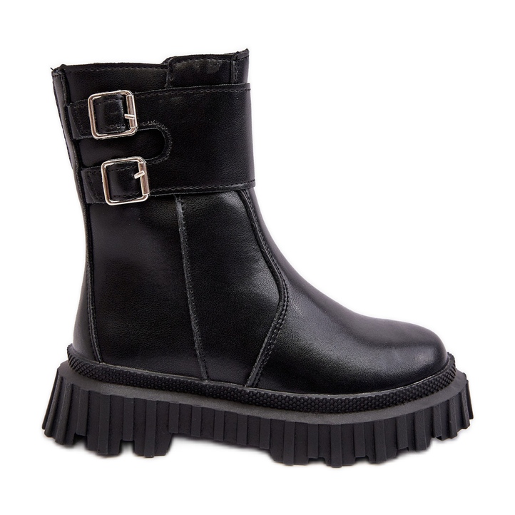 Botas infantis de couro com fivelas pretas Chloraia preto