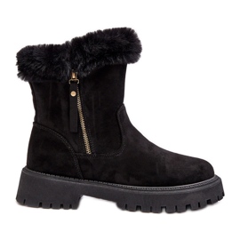 PE1 Botins femininos de camurça com pele, Hasiva preto