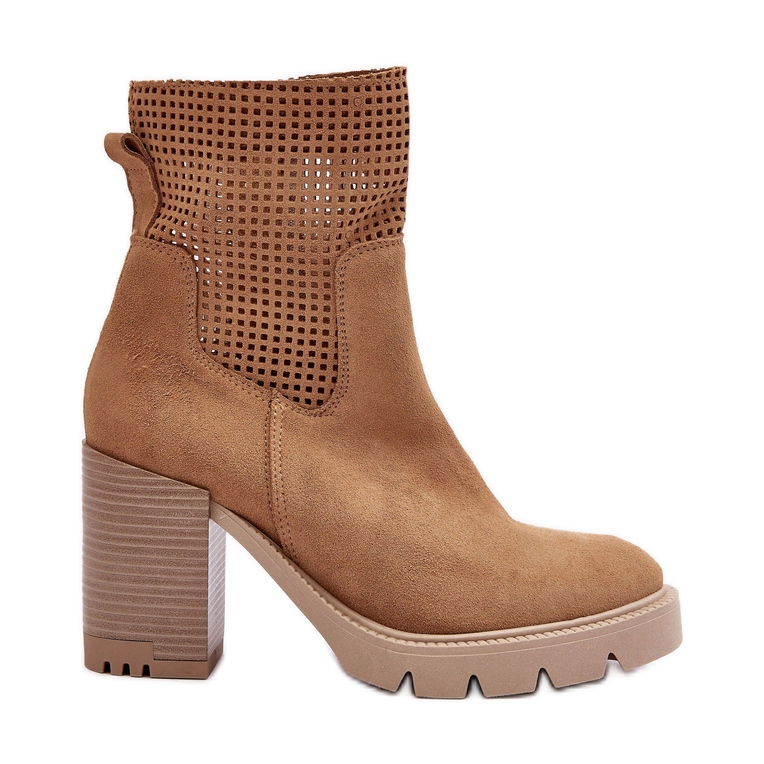 Lewski Shoes Botins femininos de camurça perfurada camelo Lewski 3386 bege