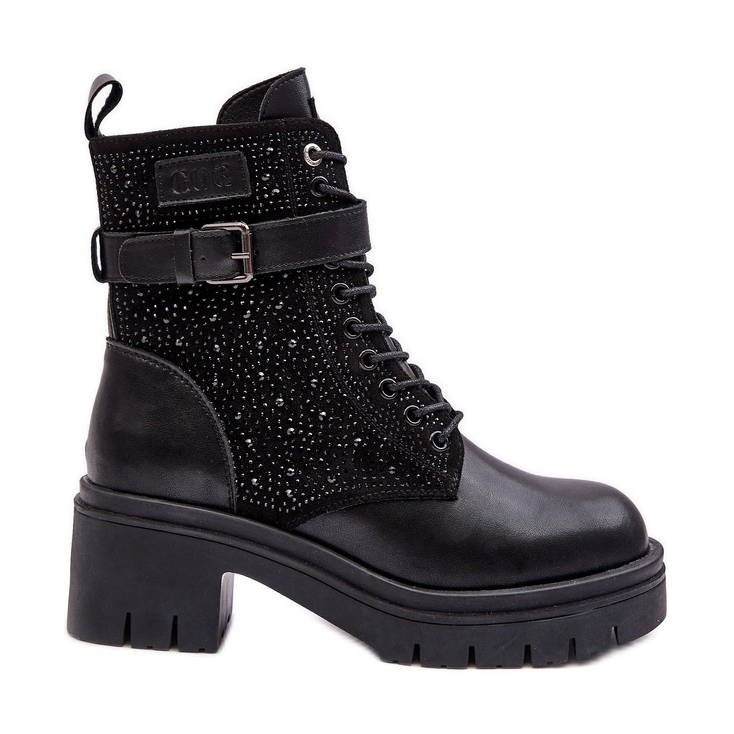 Botins de couro decorados com strass GOE MM2N4041 preto