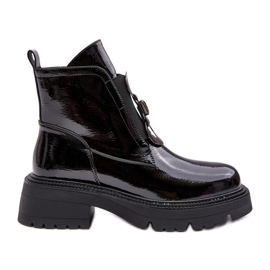 Botas femininas envernizadas com decoração, pretas S.Barski MR870-53 preto