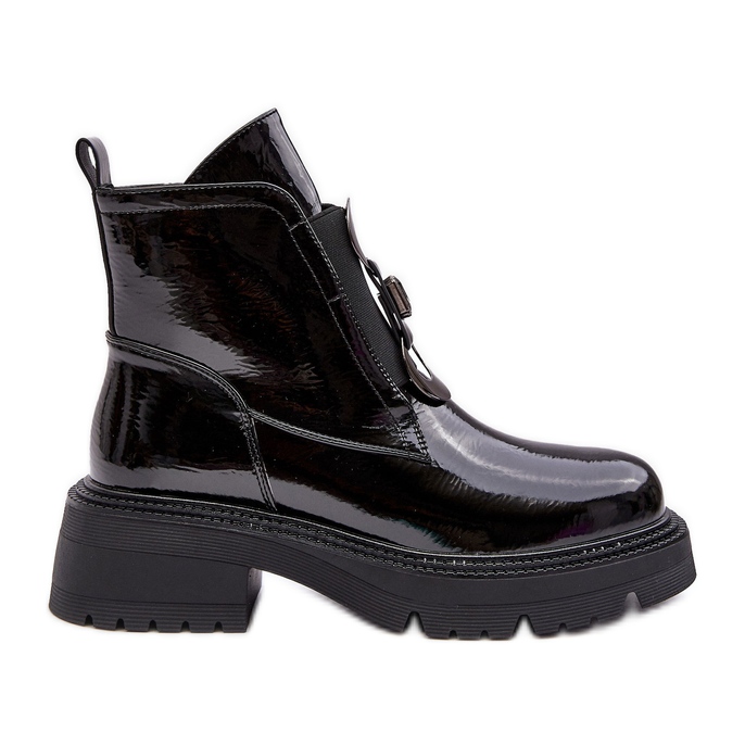 Botas femininas envernizadas com decoração, pretas S.Barski MR870-53 preto