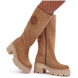 Lewski Shoes Botas femininas acima do joelho em camurça bege Lewski 3367