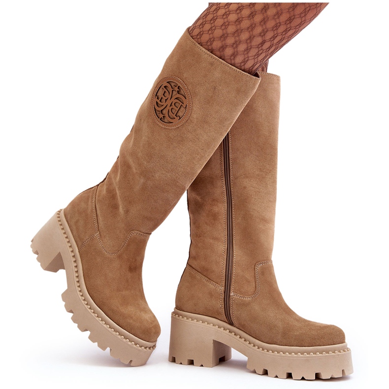 Lewski Shoes Botas femininas acima do joelho em camurça bege Lewski 3367