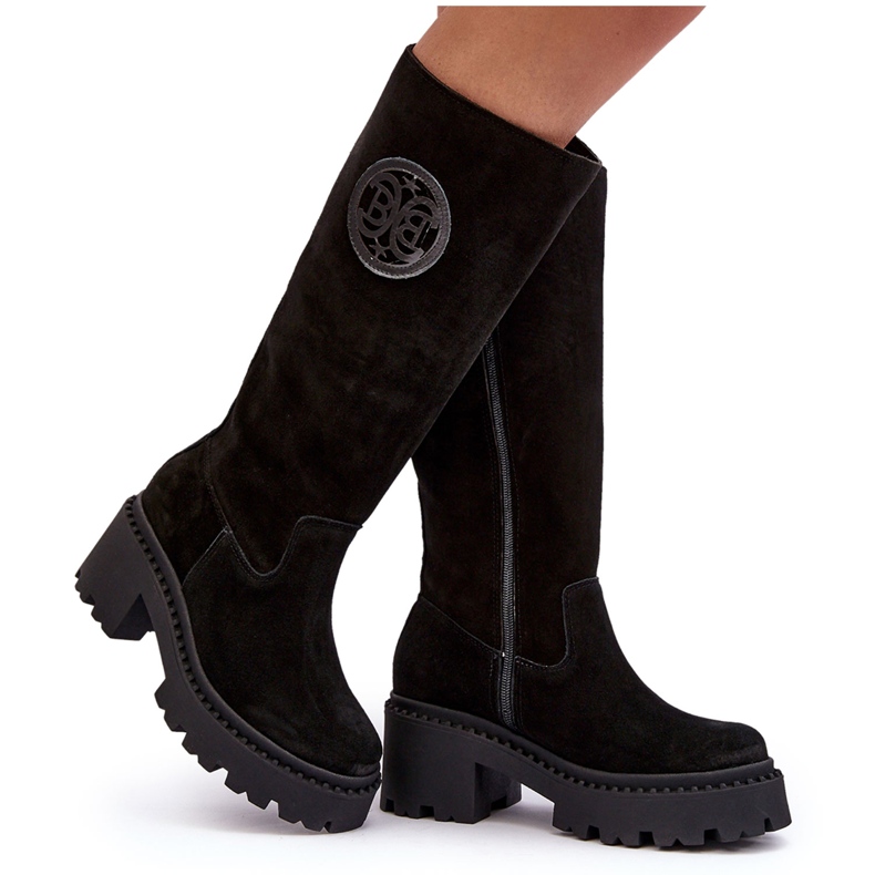 Lewski Shoes Botas femininas acima do joelho em camurça preta Lewski 3367 preto