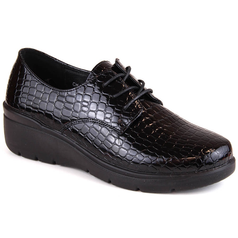 Sapatos femininos Croco oxford patenteados com cunha T.Sokolski 328 preto