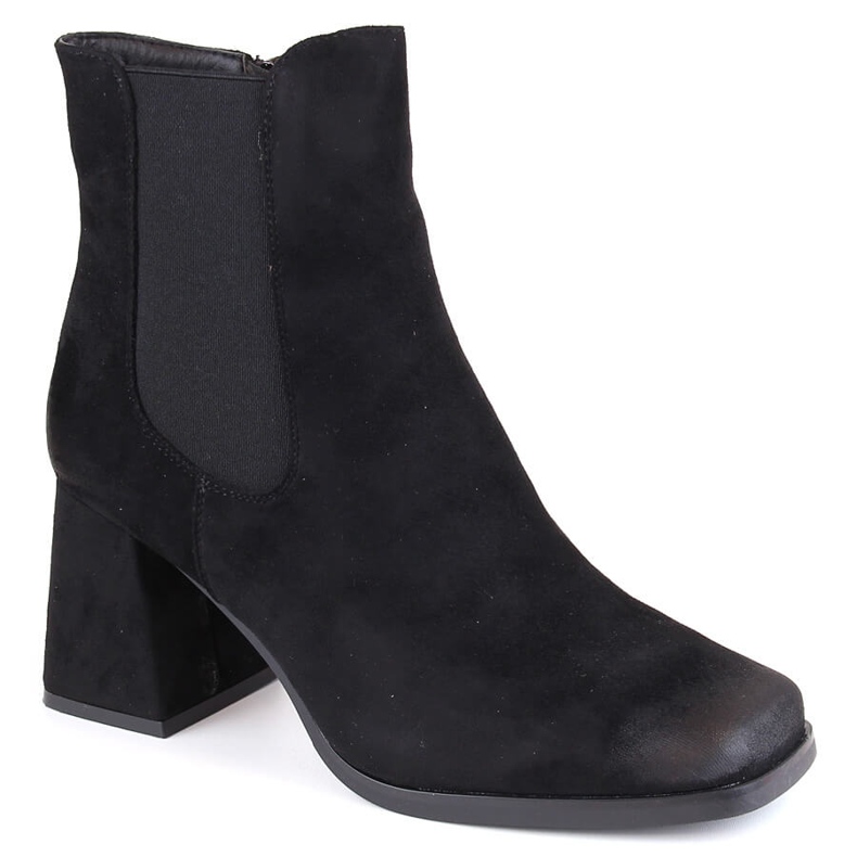 Botins femininos de camurça com salto alto decorativo, preto Potocki SZ12183