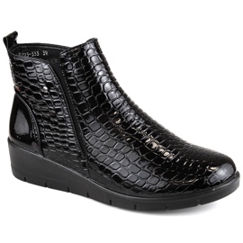 Botins femininos pretos envernizados com cunha na virilha, T.Sokolski Z23-333