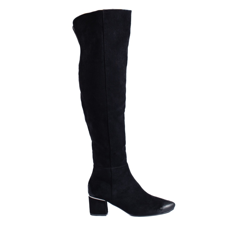 Botas pretas de camurça e salto baixo, Vinceza. preto