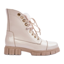 Lewski Shoes Botas femininas de couro com pele, bege claro Lewski 3296