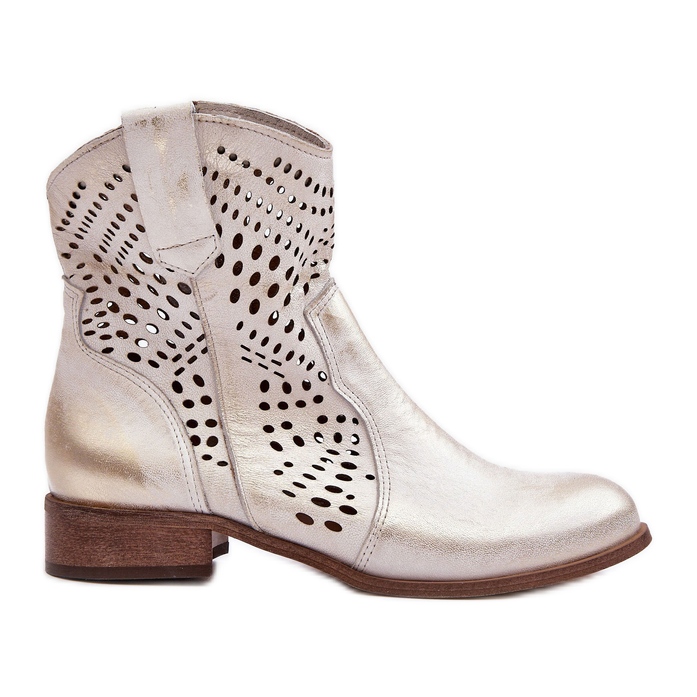 Lewski Shoes Botas de cowboy femininas de couro perfurado douradas Lewski 3305/2 branco