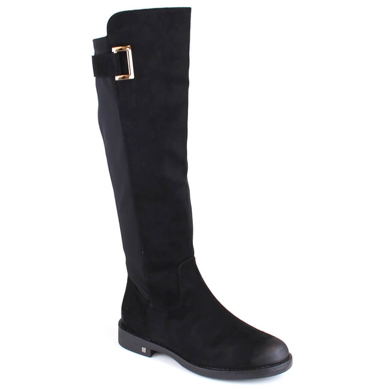 Botas femininas de camurça com elástico nas costas, pretas Potocki SZ12252 preto