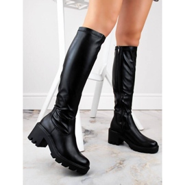 Botas femininas de salto alto e plataforma, elásticas, isoladas, pretas Potocki SZ12267 preto