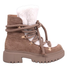 Botas de neve de pele de carneiro Shea Khaki castanho