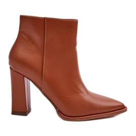 WS1 Botins femininos de couro com salto alto Saitana marrom castanho