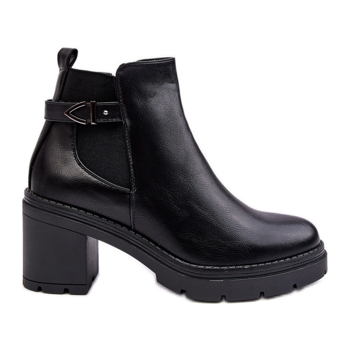 Botins femininos com salto alto maciço preto Belinda