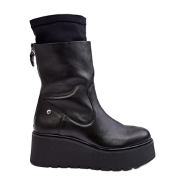 Botins femininos de couro com plataforma maciça Maciejka 06246-01 pretos