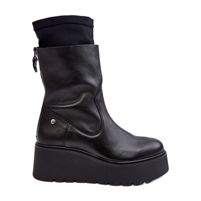 Botins femininos de couro com plataforma maciça Maciejka 06246-01 pretos Botins femininos de couro com plataforma maciça Maciejka 06246-01 pretos