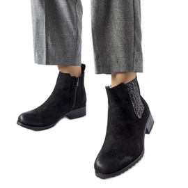 Botins rasos pretos com inserção decorativa Arnoux