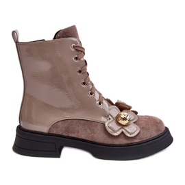 S.Barski Botas femininas elegantes com zíper e decorações D&amp;A MR870-76 cinza-marrom bege
