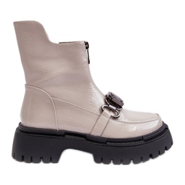 S.Barski Botas femininas envernizadas com zíper D&A MR870-94 cinza claro bege S.Barski Botas femininas envernizadas com zíper D&A MR870-94 cinza claro bege