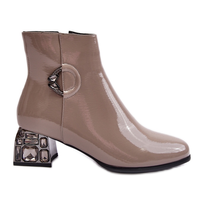 S.Barski Botins femininos envernizados com salto alto decorado D&amp;A MR870-93 cinza bege