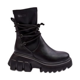 Botas em plataforma enorme com laços, Black Big Star MM274590 preto Botas em plataforma enorme com laços, Black Big Star MM274590 preto