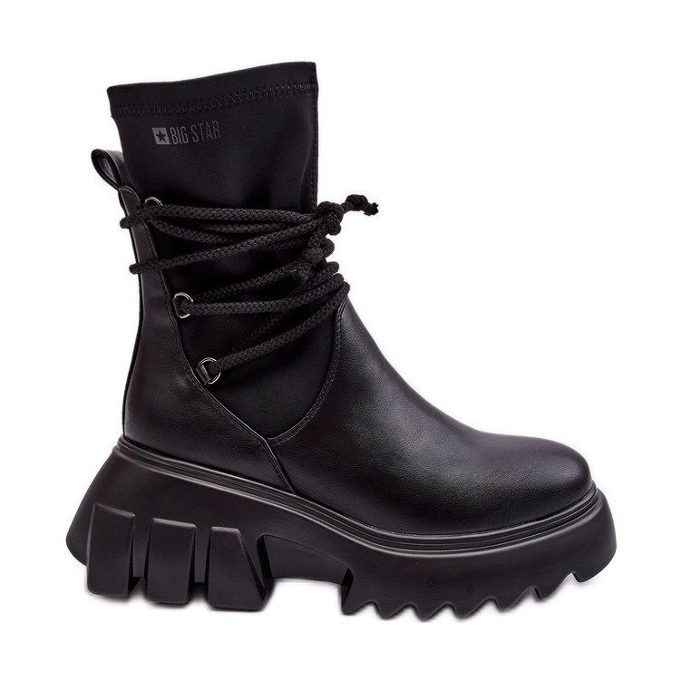 Botas em plataforma enorme com laços, Black Big Star MM274590 preto