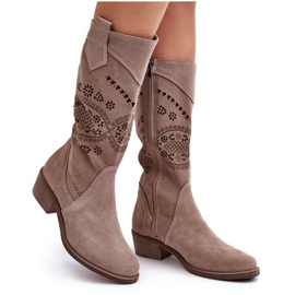 PA2 Botas de camurça com padrão cappuccino Sierra Openwork bege