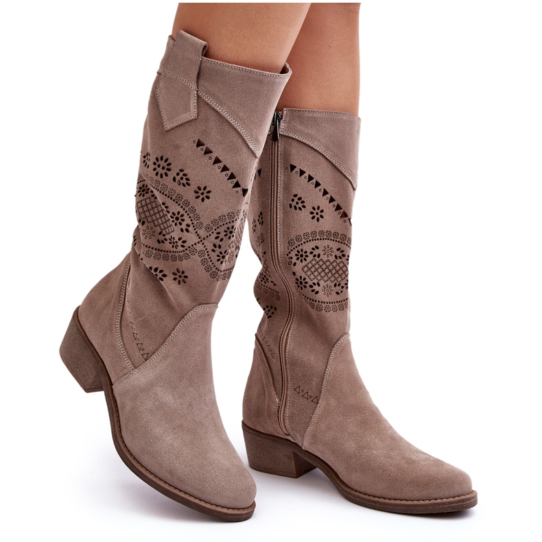 PA2 Botas de camurça com padrão cappuccino Sierra Openwork bege