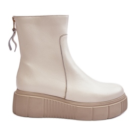 Botas femininas de couro com plataforma bege claro Lemar Jenefer