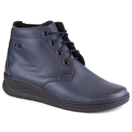 Helios W H584C botas isoladas de couro com atacadores e zíper, azul marinho Helios W H584C botas isoladas de couro com atacadores e zíper, azul marinho