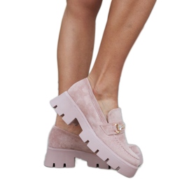 Mocassins rosa com fivela e strass Gaiola