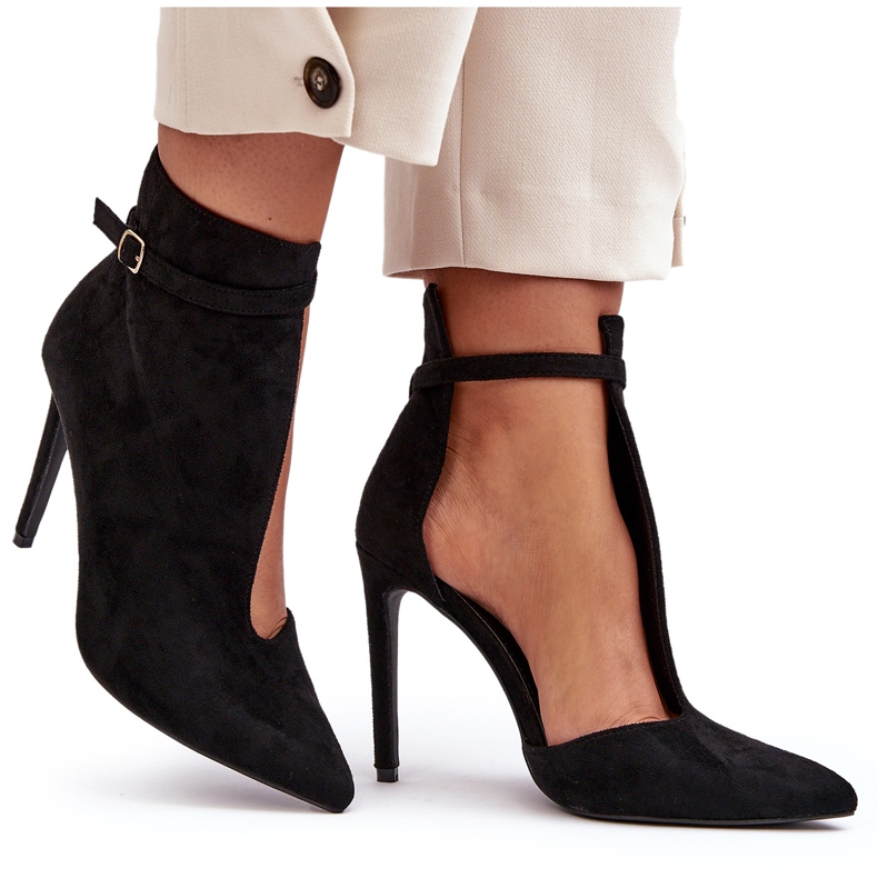 WS1 Botins femininos de camurça com salto alto, preto Amalundi