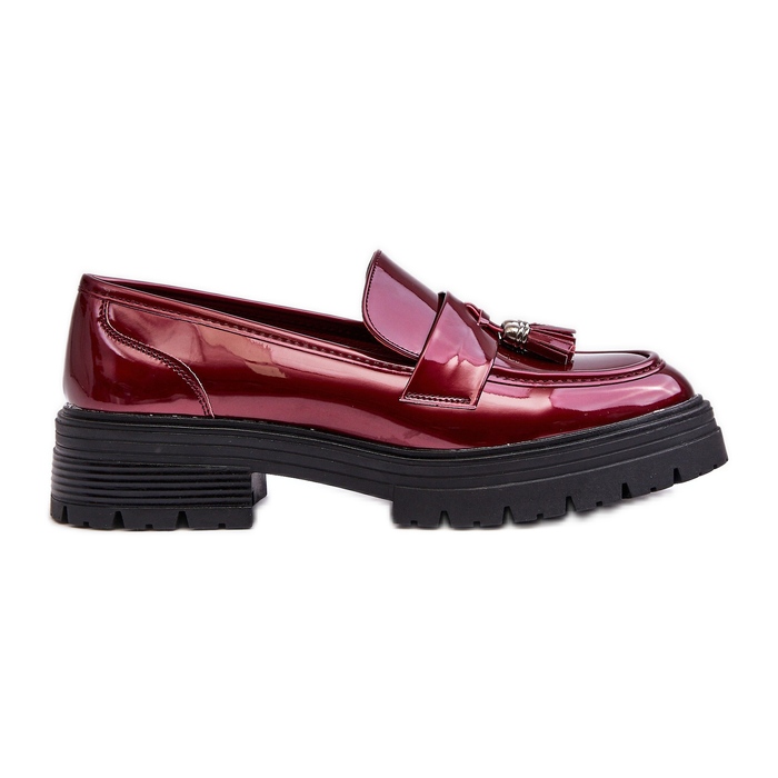 WD1 Mocassins de couro envernizado com franjas, Velenase bordô vermelho