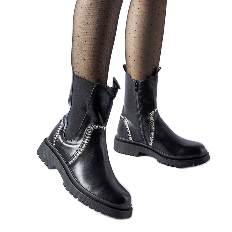 Botins pretos decorados com zircões Anastasio