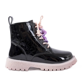 Evento Botas envernizadas pretas e rosa com ursinho de pelúcia Orso preto Evento Botas envernizadas pretas e rosa com ursinho de pelúcia Orso preto