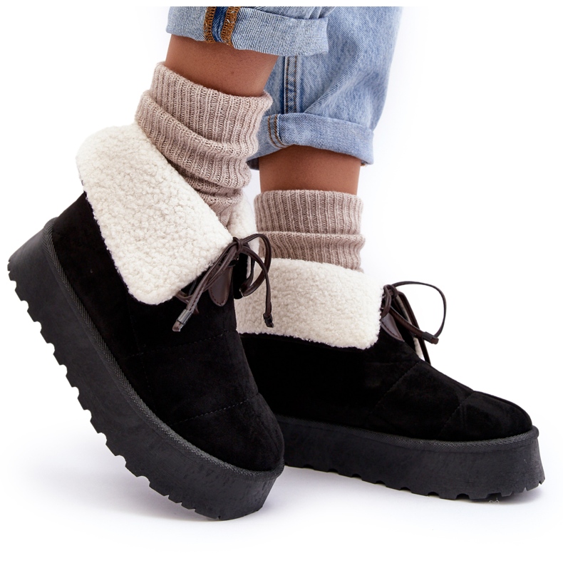 Botas de neve com plataforma e casaco de pele de carneiro, Black Olimuka preto