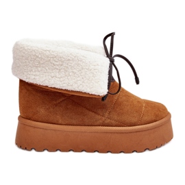 Botas de neve com plataforma e pele de carneiro Camel Olimuka marrom