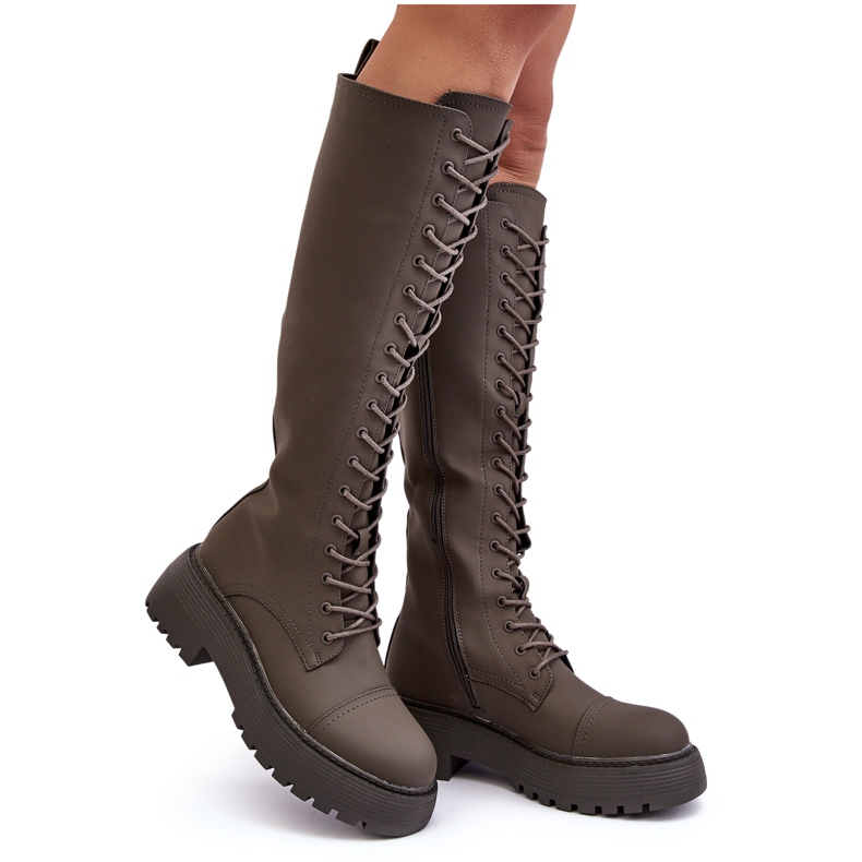 PS1 Botas quentes acima do joelho com cadarços, Bergdis verde escuro PS1 Botas quentes acima do joelho com cadarços, Bergdis verde escuro