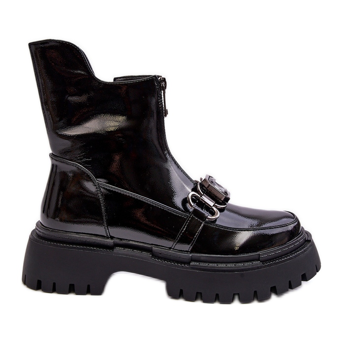 S.Barski Botas femininas envernizadas com zíper D&amp;A MR870-94 pretas preto