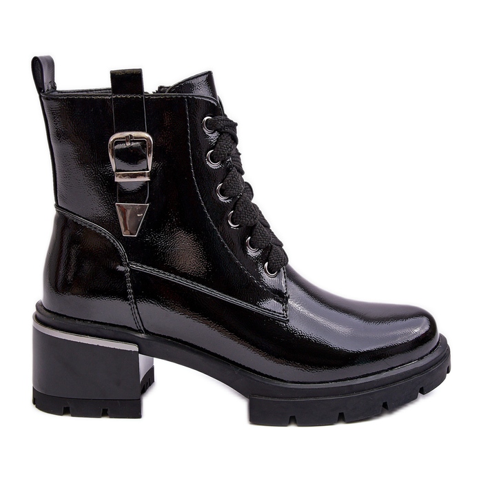 S.Barski Botas femininas de couro envernizado D&amp;A MR870-97 pretas preto