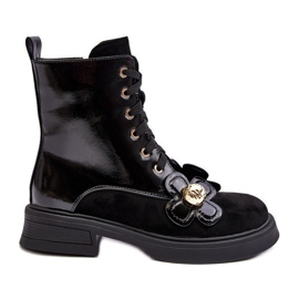 S.Barski Botas femininas elegantes com zíper e decorações D&amp;A MR870-76 pretas preto