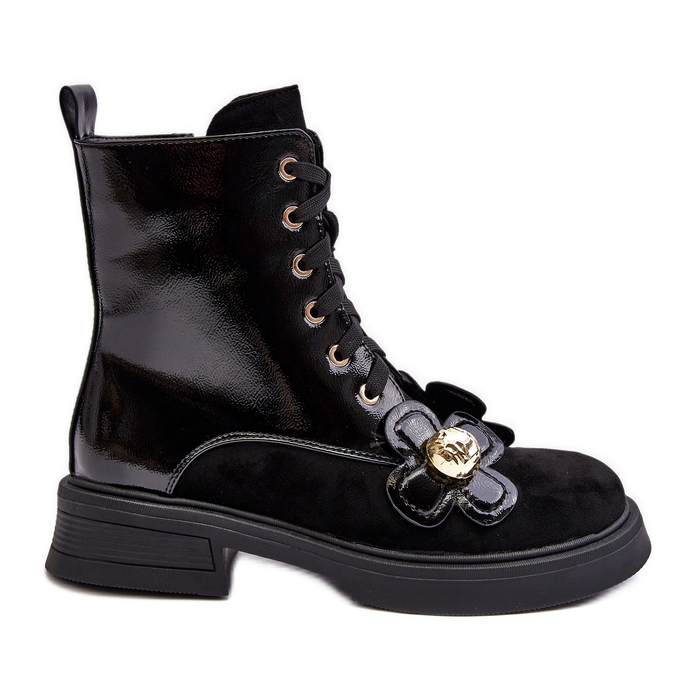 S.Barski Botas femininas elegantes com zíper e decorações D&amp;A MR870-76 pretas preto