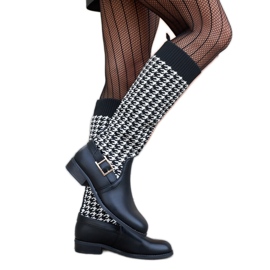 Botas longas houndstooth pretas e brancas da Maestas preto