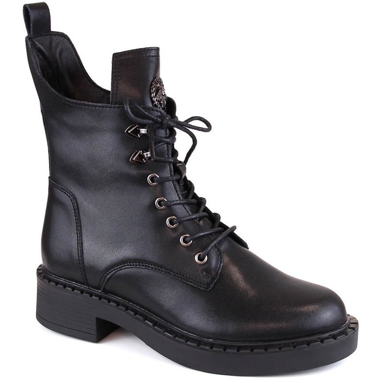 Botas femininas de couro com cadarço e zíper, isoladas, pretas, T.Sokolski 712 preto Botas femininas de couro com cadarço e zíper, isoladas, pretas, T.Sokolski 712 preto